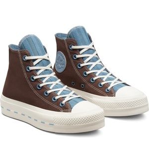 Platform lace up converse brown/blue